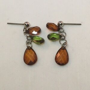 Peridot Green and Brown Topaz Dangle Briolette Beaded Earrings
